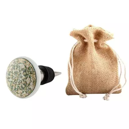 Green Floral Flat Ceramic Wine Bottle Stopper